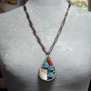 Silver and Turquoise Pendant Necklace